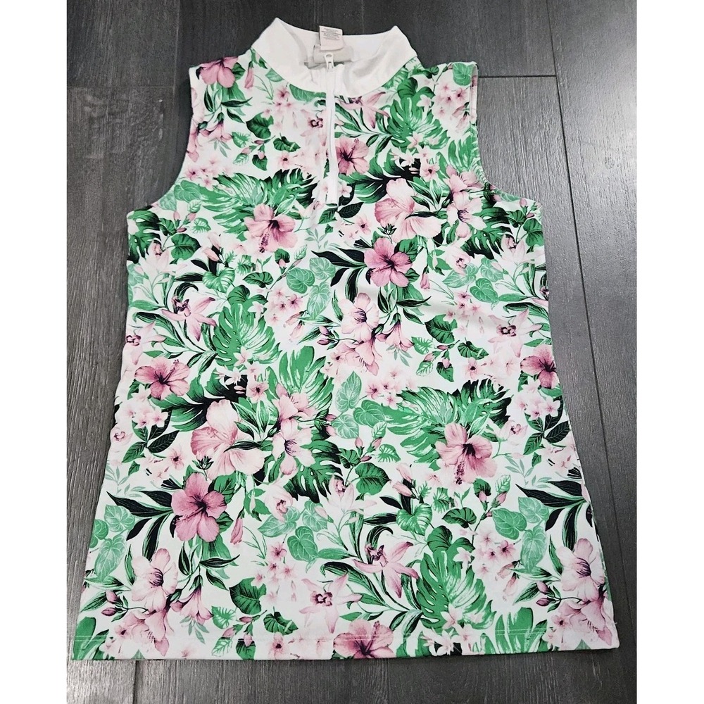 Tommy Bahama Golf Sleeveless Top Women S Green Floral Stretch Performance Preppy